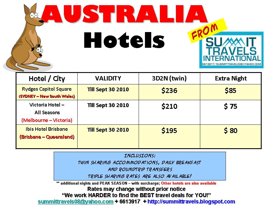 Cheap Travel Package Australia Hotels till Sept 30 2010 Budget Travel Promos Summit Travels