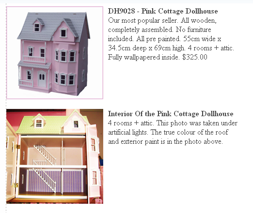 WOODEN DOLLHOUSES - Call for availabilty.         Pink Cottage House $350.00