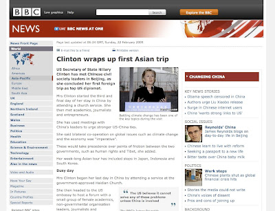 BBC news story on Clinton in Asia