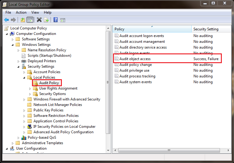 windows 7 irs audit file system