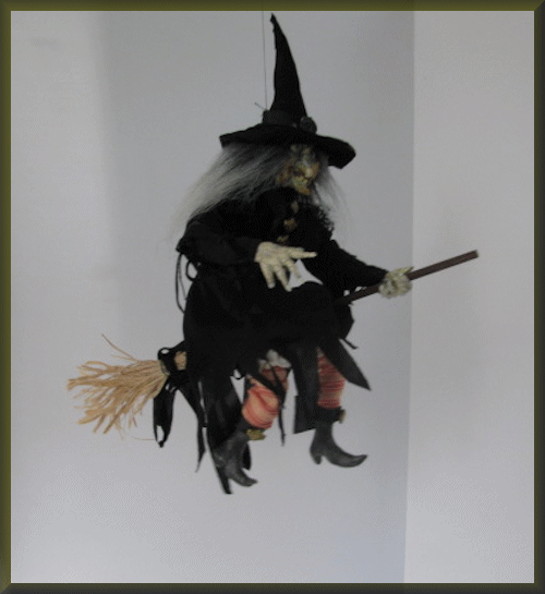 Halloween Artists Three dried Apple Head Witch Dolls on Brooms Mobile...