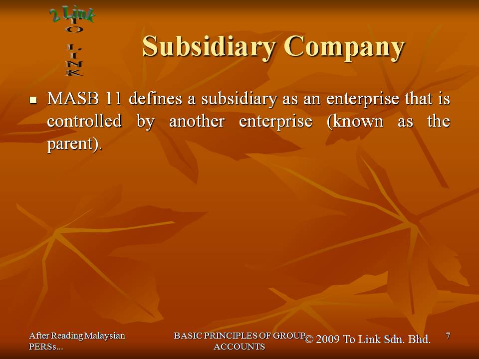 MASB 11 : BASIC PRINCIPLES OF GROUP ACCOUNTS