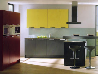 cocina-minimalista-combinación-amarillo-rojo-gris-madrid-linea-3-cocinas