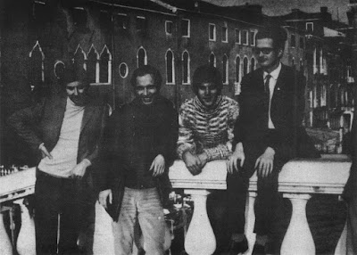 [ Venice, autumn 1971. From left: Roberto Cosulich, Lubomir Kavalek, Sergio Mariotti, and Heikki Westerinen ]