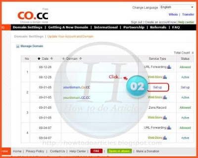 Register and setup domain Free co.cc for Blogger