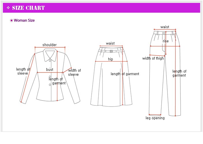 Korea & Japan fashion clothing: Size chart
