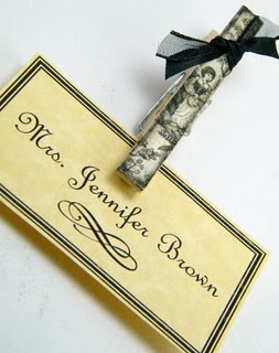 Clothespin place card holder for weddings