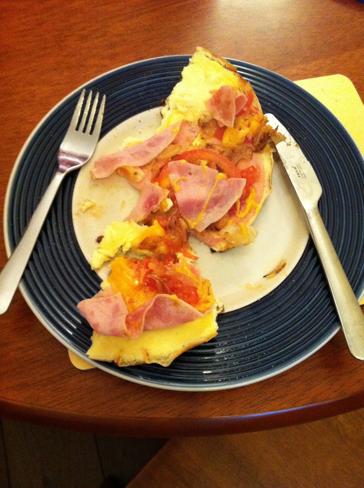 What I Eat Ham,cheese, tomato and onion three egg omelette.