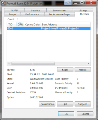 Вкладка Threads в Process Explorer