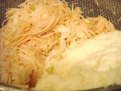 grated potatoes and processed potato onion mixture