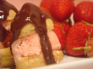 Mini chocolate-covered strawberry profiteroles