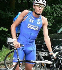 Lads in their lycra skins: Cyclist's lycra bulge