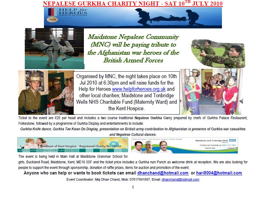 MAIDSTONE NEPALESE COMMUNITY NEPALESE GURKHA CHARITY NIGHT SAT 10TH