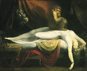 The Nightmare, by Henry Fuseli (1781) está considerada como una clásica representación de la parálisis del sueño como la visita de un demonio.