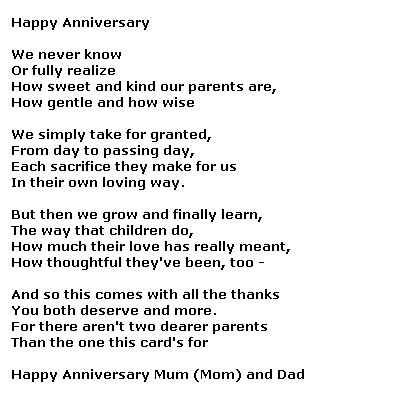 Poems for Parents Anniversary