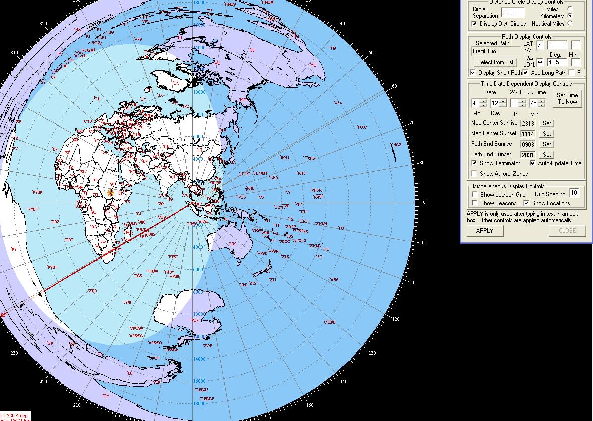 Amateur Radio Station 9W2VVH (EX9W6VH) AZMAP by AA6Z GOOD