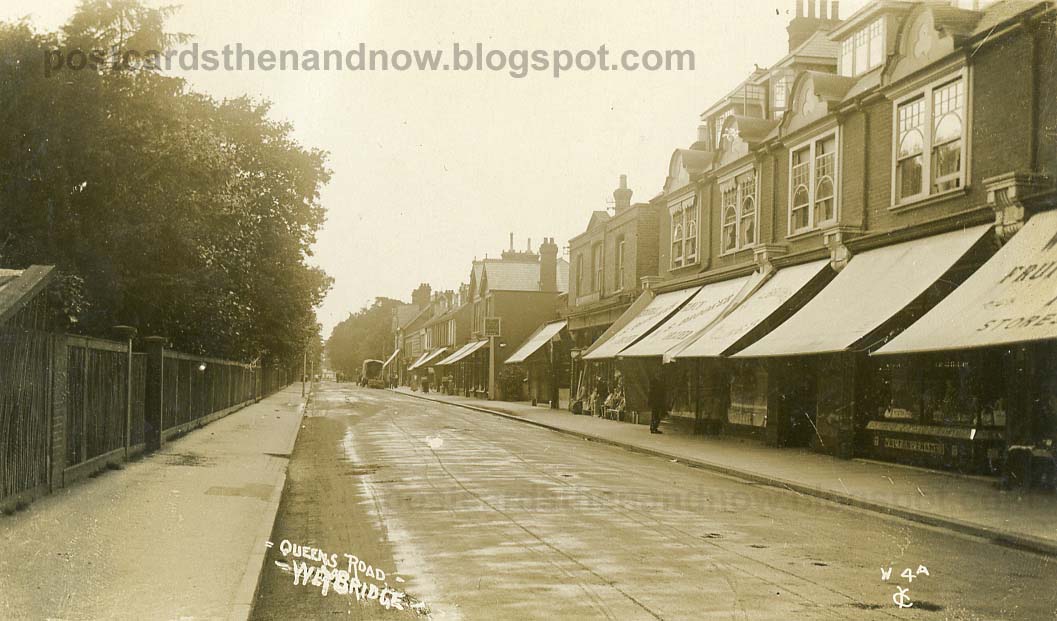 Postcards Then and Now Weybridge, Surrey, Queens Road c1908 Postcards Then and Now Weybridge, Surrey, Queens Road c1908