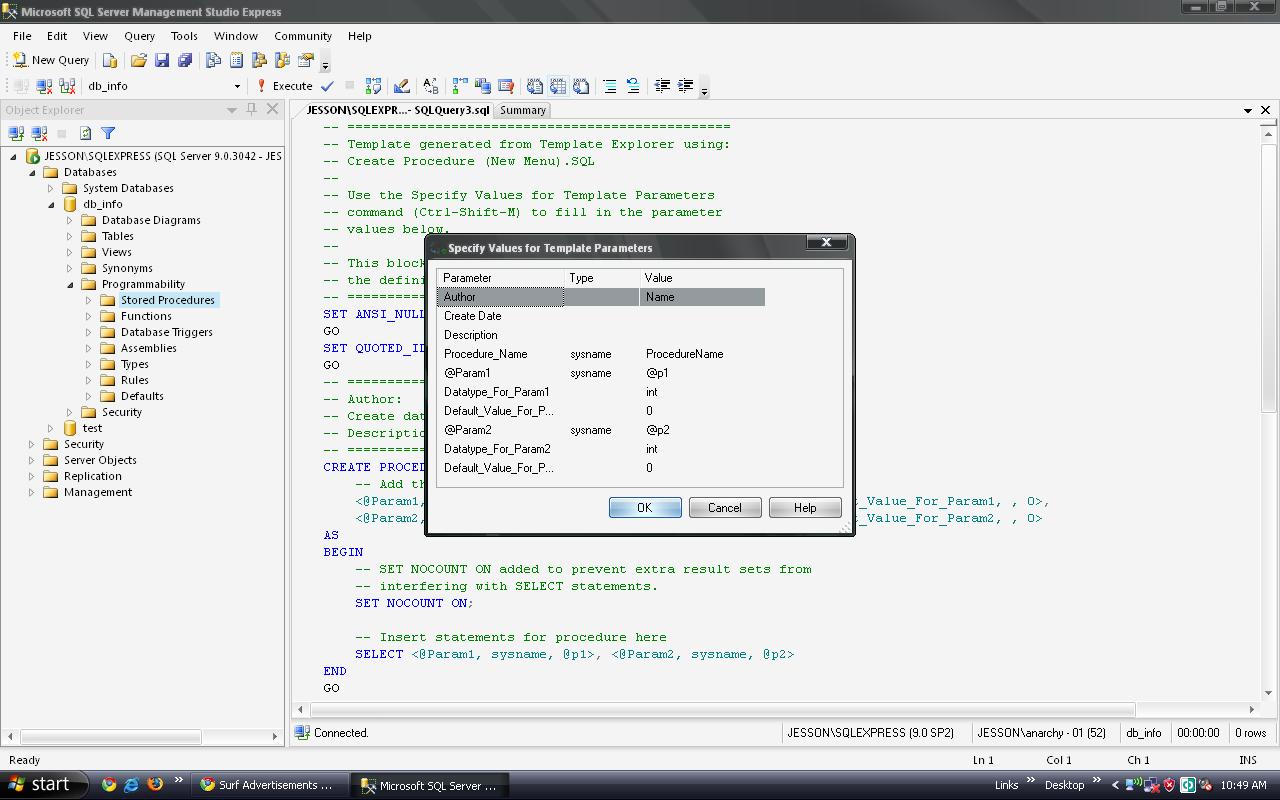 Creating New Stored Procedure (SQL Server)