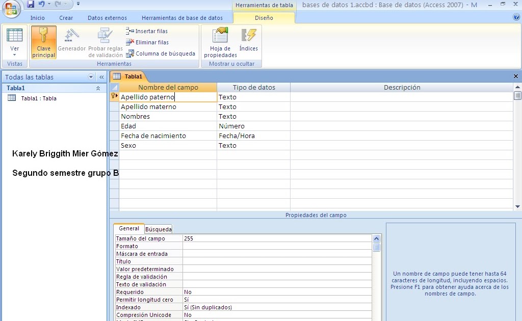 Base de Datos Creacion de tablas en Access. Base de Datos Creacion de tablas en Access.