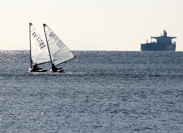 Sailboats, cargo ship, seaftont, Livorno