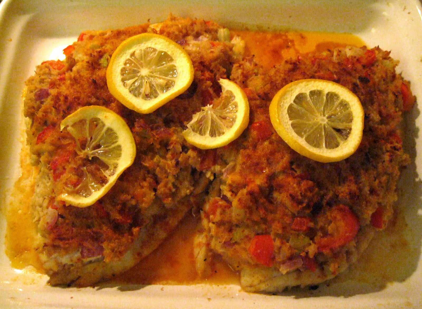 The Melvis Kitchen Flounder with Outrageous Crab Stuffing Crust
