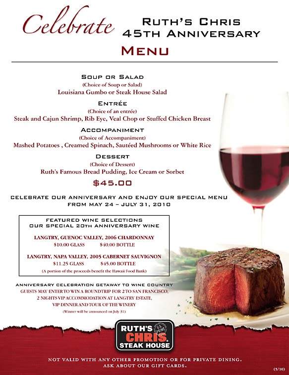 Chelsea Clock ruth s chris menu