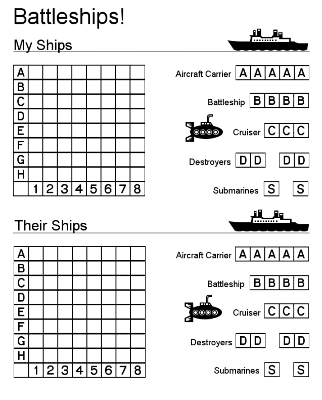 Battleship Paper Printable - Printable Word Searches