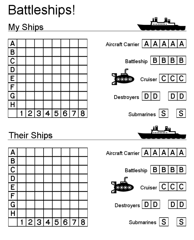 Free Printable Battleship Game