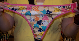 thong with quilt pattern fabric
