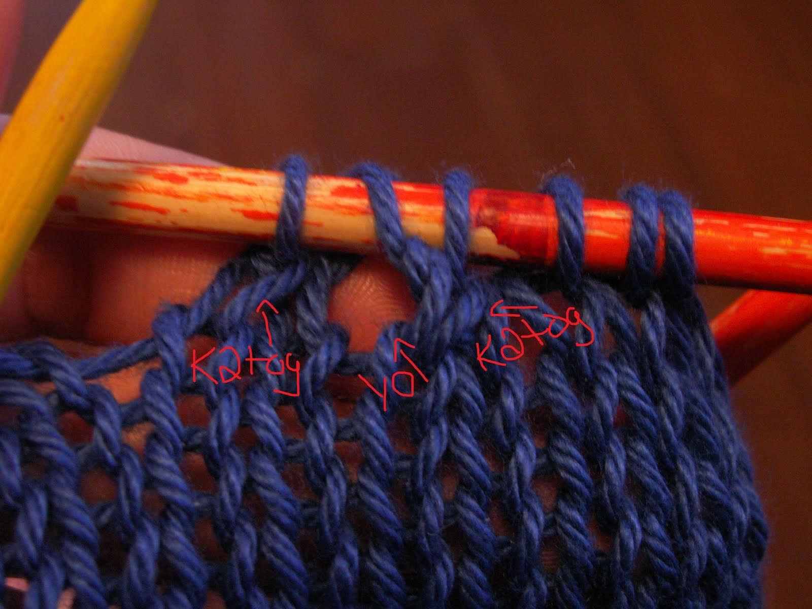 Mistress of Knitting How to do K2tog, YO, K2tog and how to BO