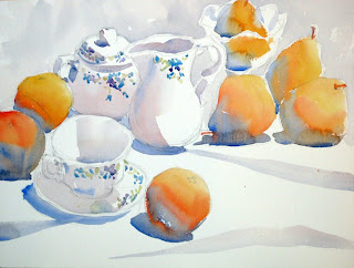 acuarela bodegón de naranjas y peras watercolor still-life oranges and pears Charles Reid