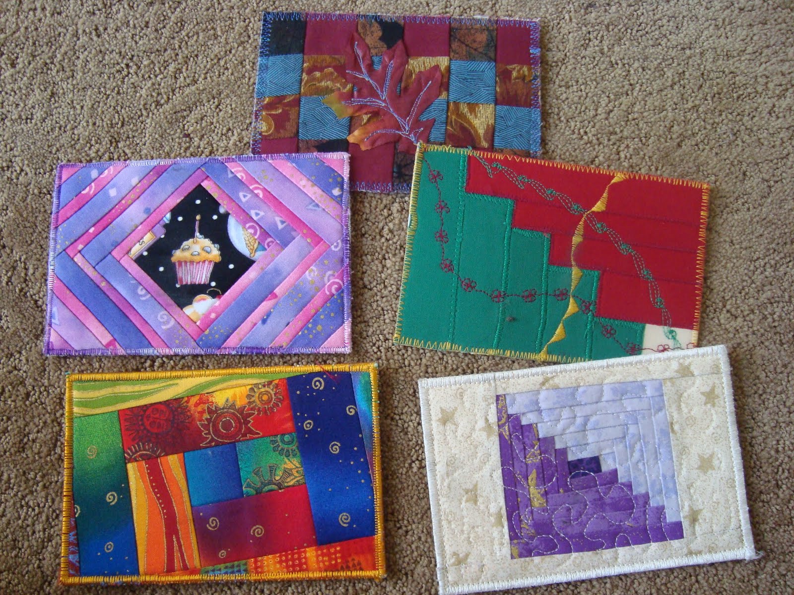 fabric postcards - tutorial on using your ufo quilt blocks 