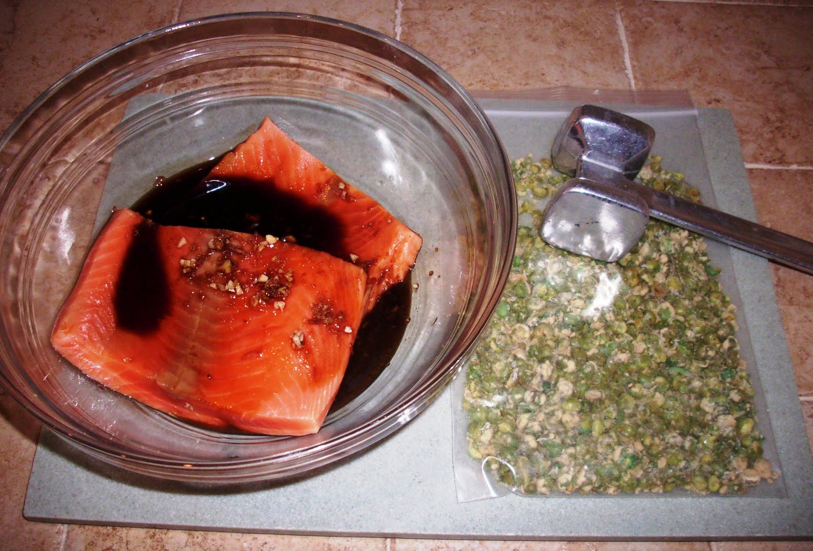 Teriyaki, ginger & honey glazed salmon with wasabi