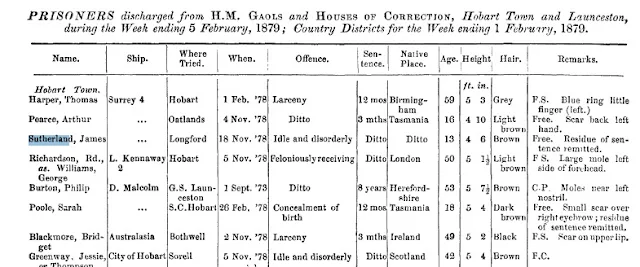 Sutherland discharged 5 Feb 1879