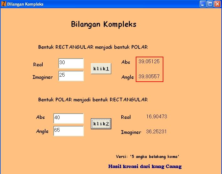 Menghitung Konversi Bilangan Kompleks Bentuk Rectangular
