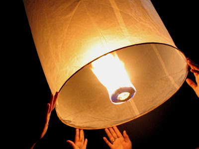 Kom Fai lantern being released at our house last night