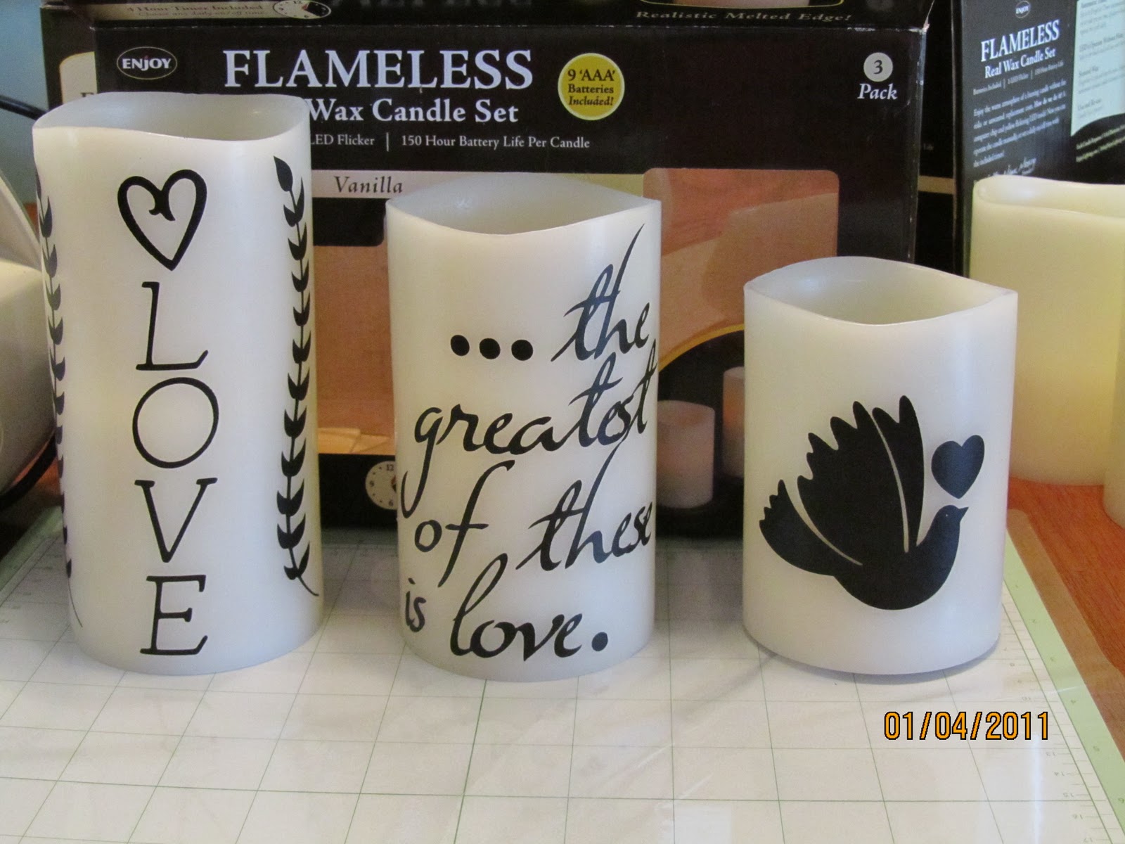 Country Cabin Cards Cricut Vinyl Decorated Flameless Candles