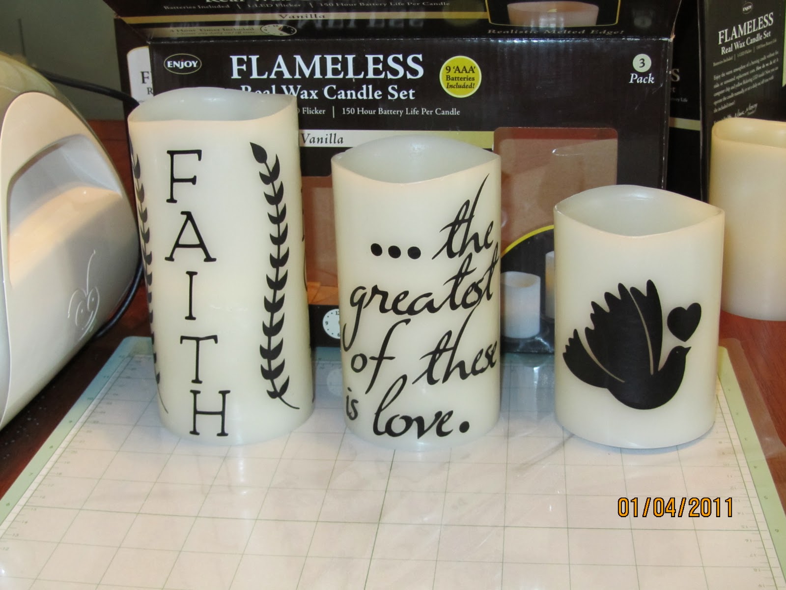 Country Cabin Cards Cricut Vinyl Decorated Flameless Candles