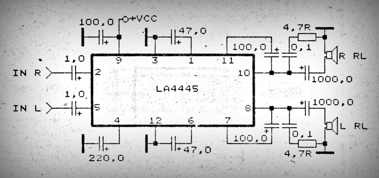 Car Amplifier with IC LA4445 - Electronic Circuit