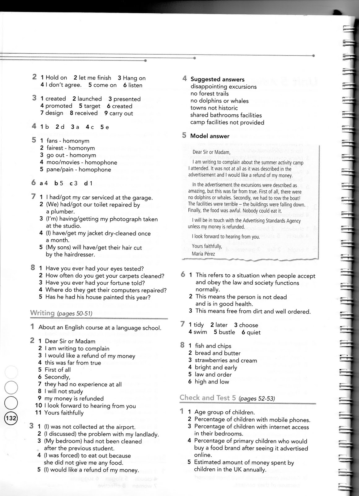 English For U WORKBOOK ANSWER KEY UNIT 5 (BAT2)