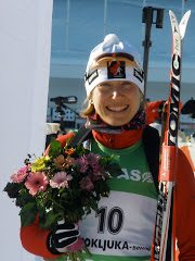 Zina at the  flower ceremony when she was 4th in Pokljuka before Christmas.