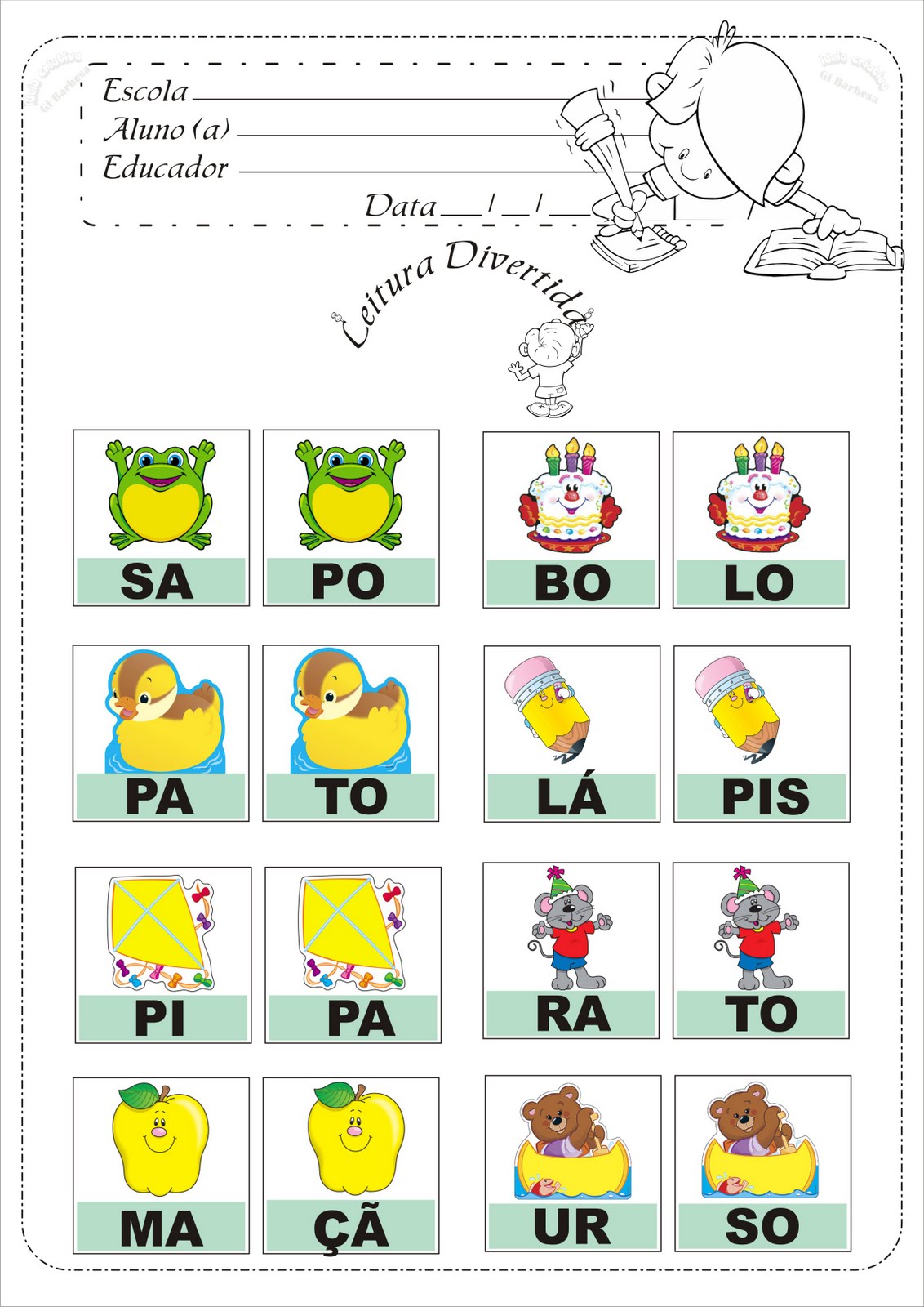 Jogo Educativo Leitura Divertida 2 Sílabas, Ideia Criativa - Gi Barbosa  Educação Infantil