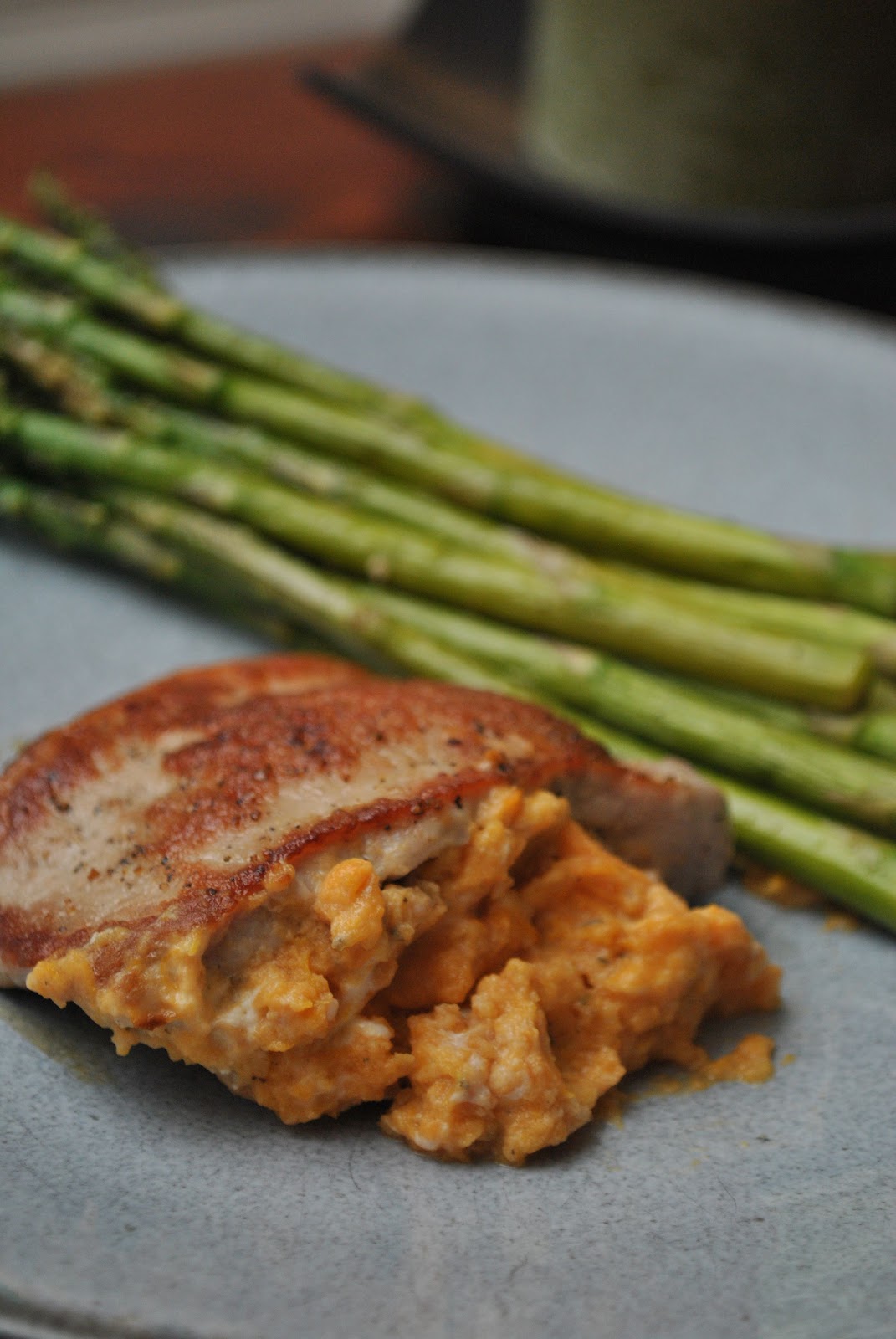 My Table, Their Table Sweet Potato Stuffed Pork Chop