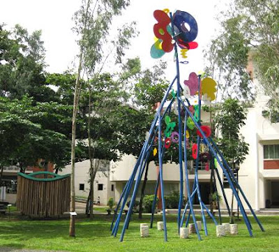 two of Impy Pilapil's interactive sculptures in the Ateneo de Manila