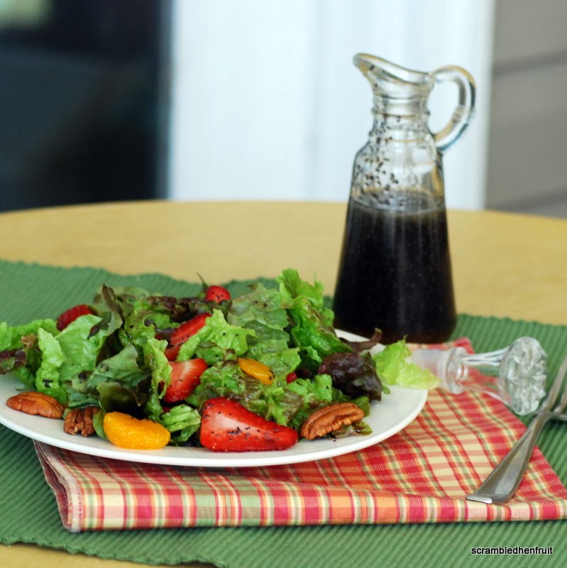 Scrambled Henfruit Strawberry Pecan Salad with Poppy Seed Dressing