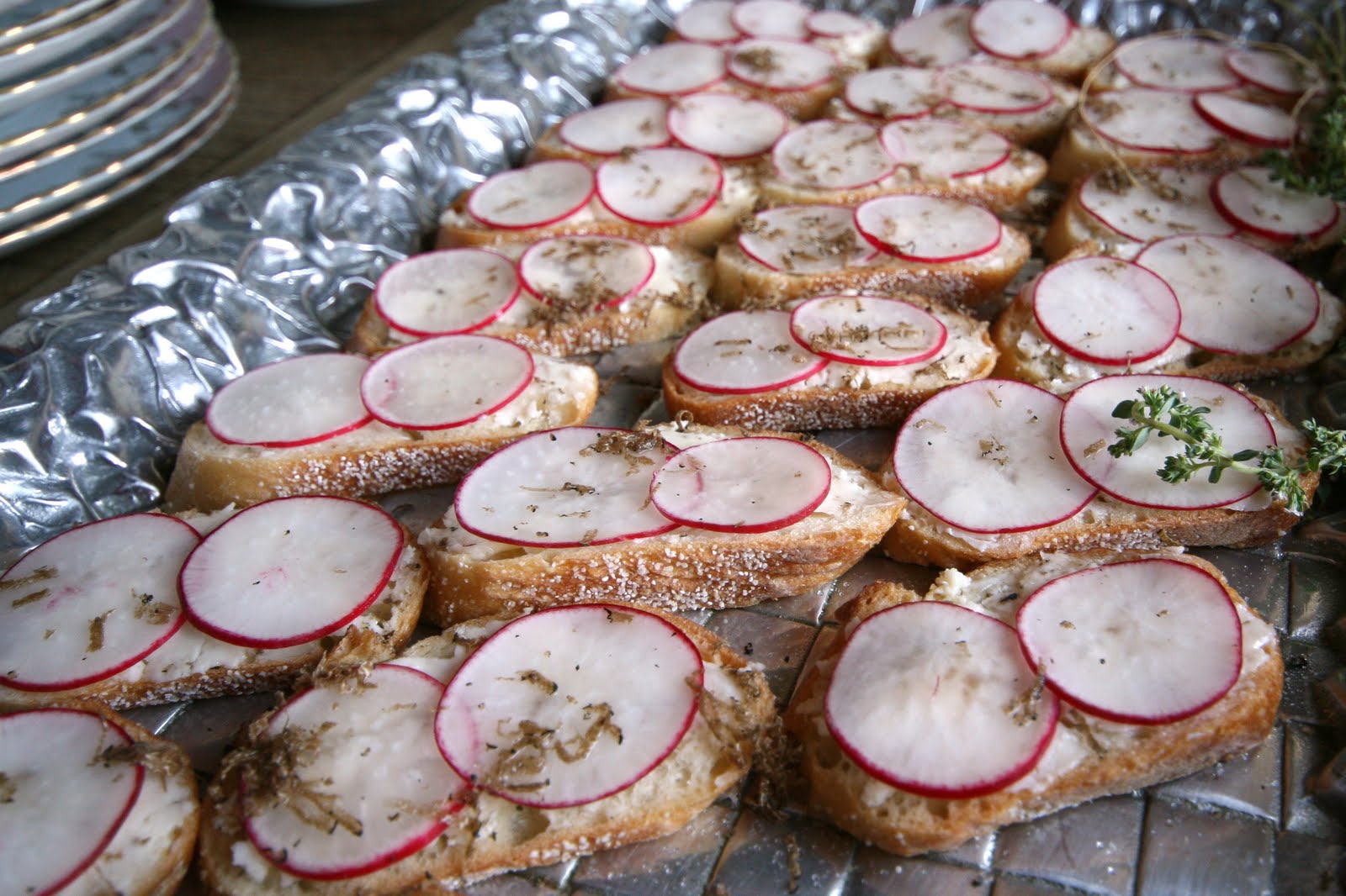 Radish truffle butter sandwiches