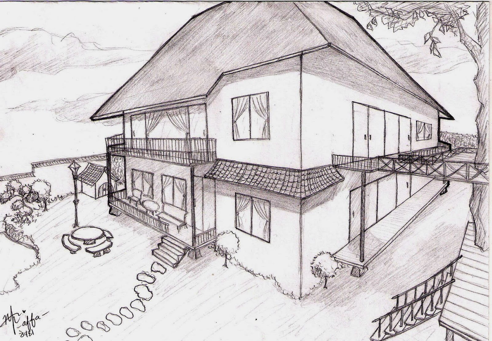 Gambar Perspektif 2 Titik Hilang Rumah Sekitar Rumah