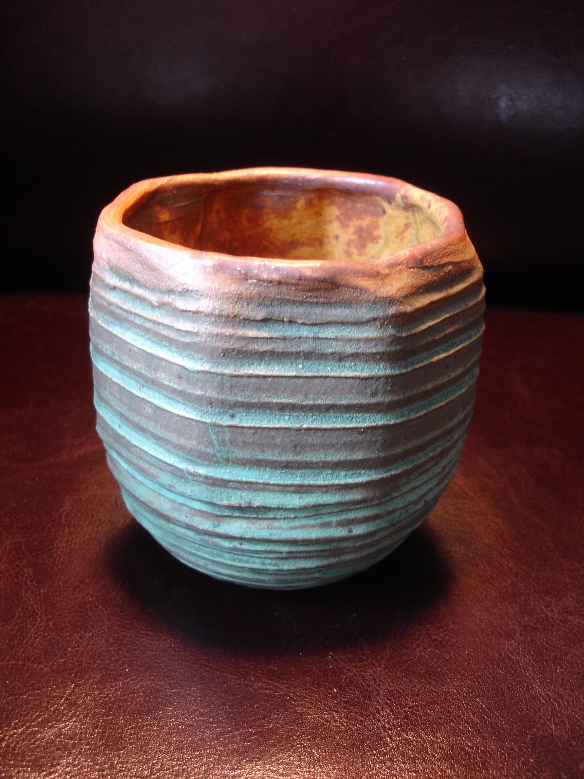 DLO Pottery 2 vases, recycled clay. Thrown, carved. Reduction fired