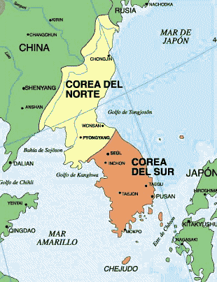 frontera corea del norte corea del sur mapa