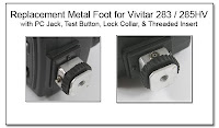 PJ1056: Replacement Metal Foot for Vivitar 283 / 285 HV with PC Jack, Test Button, Lock Collar, and Treaded Insert